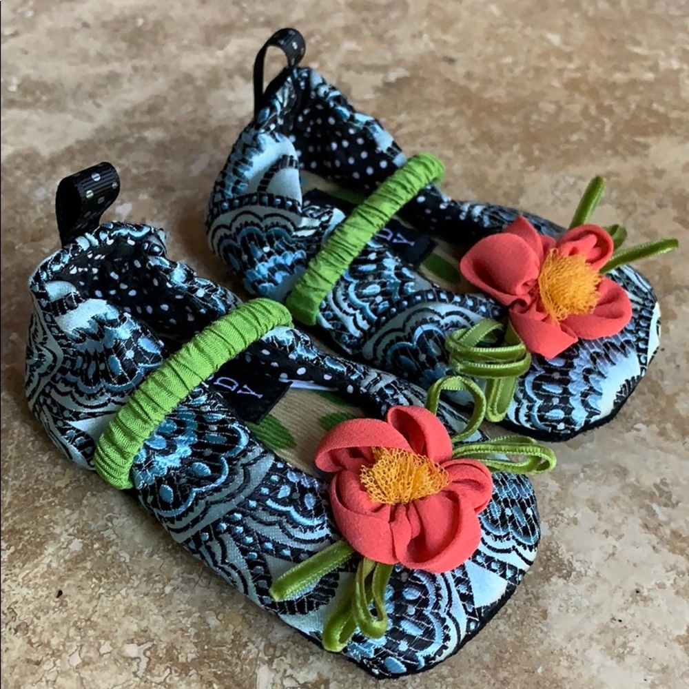 Moccasin Baby Shoes Blue Satin Floral